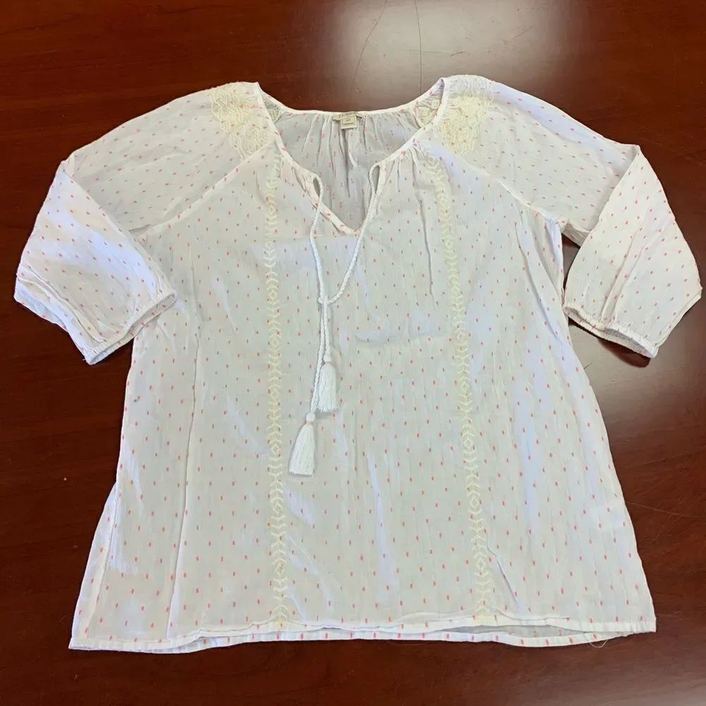 J. Crew Pink & Cream Tassel Tunic Blouse sz XS